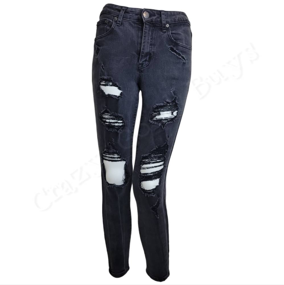 Aeropostale Faded Black Distressed Denim High Rise Jegging Jeans, Size 0/24